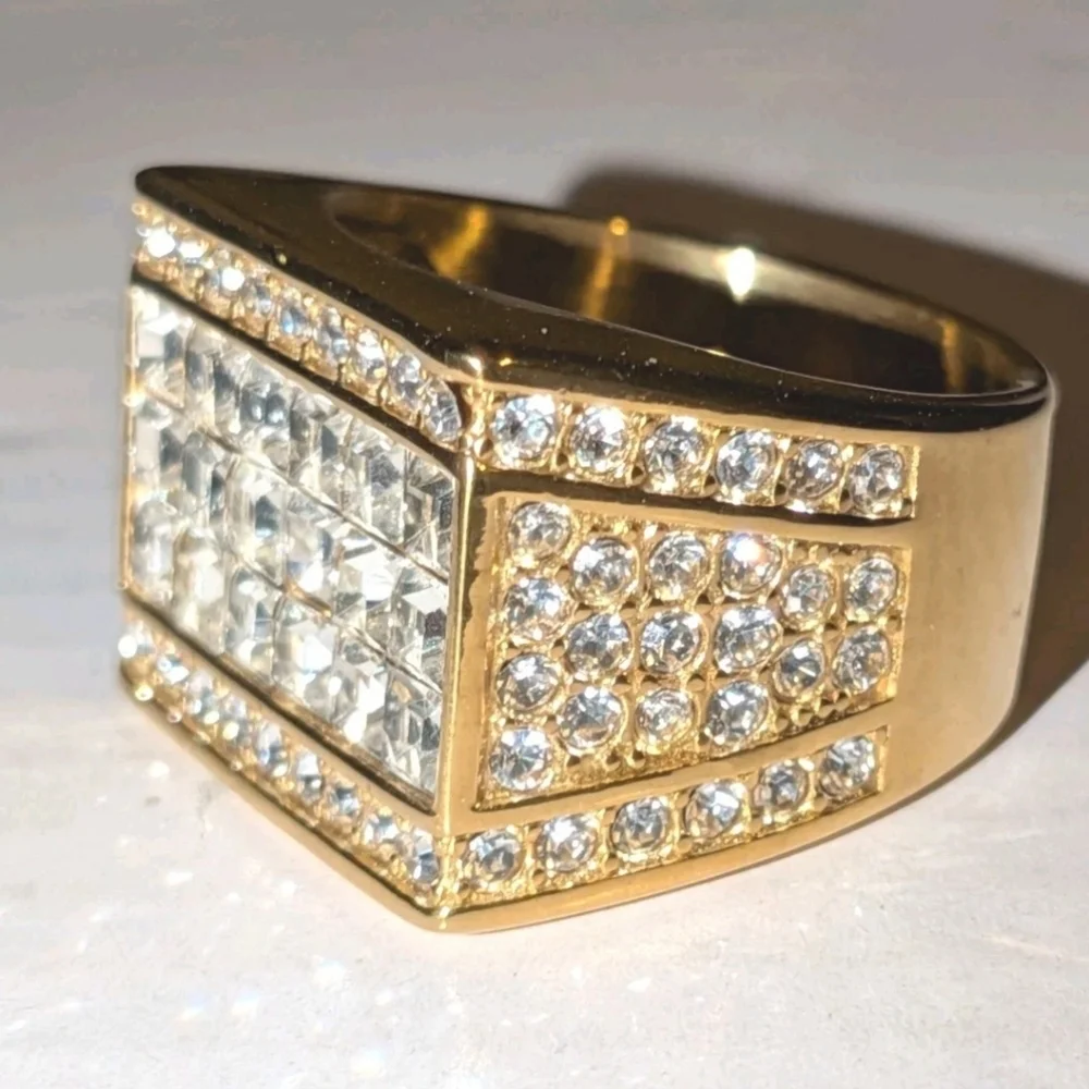 Luxury Large AAA Cubic Zirconia 316L Stainless Steel Hip Hop Ring For Men Sz 12